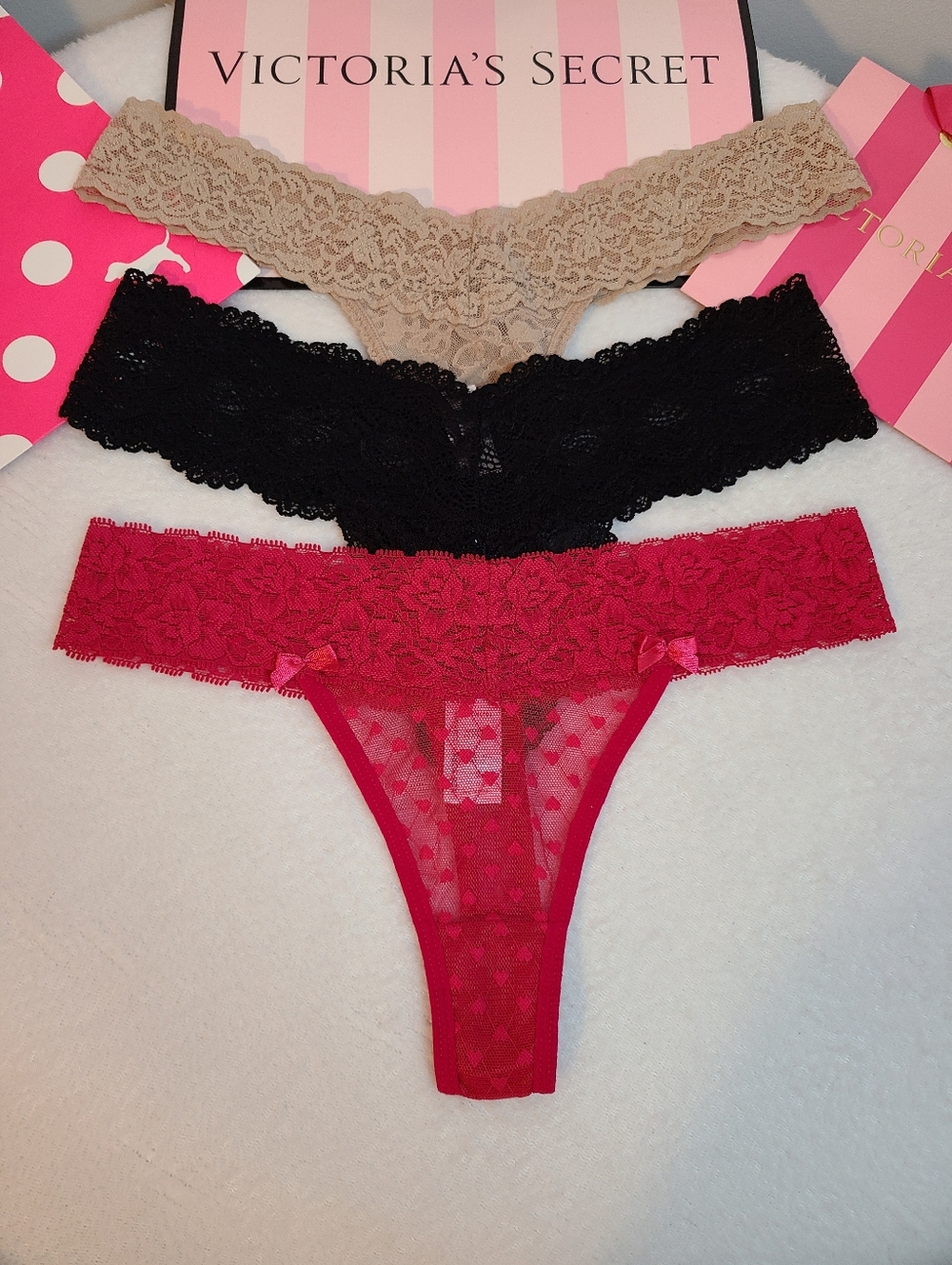 Vintage Y2K Victoria's Secret 3pk Sexy Sheer Lace Classic Thong Panties Size Sm